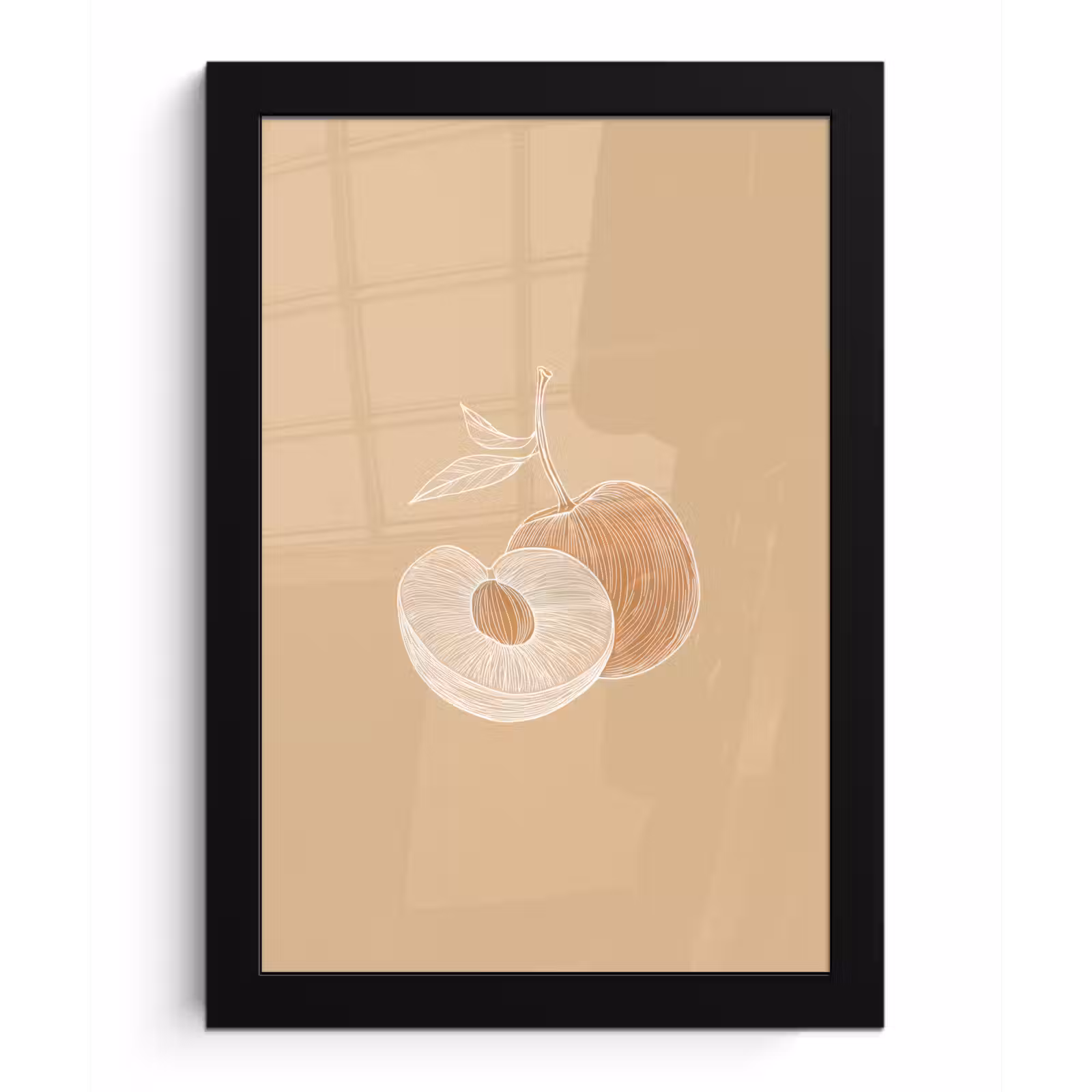 Poster met lijst - Perzik - Lijntekening - Pit - Beige — 1