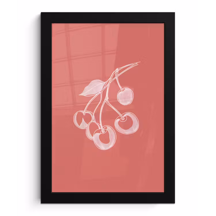Poster met lijst - Lijnillustratie - Kersen - Tak - Wit — 1