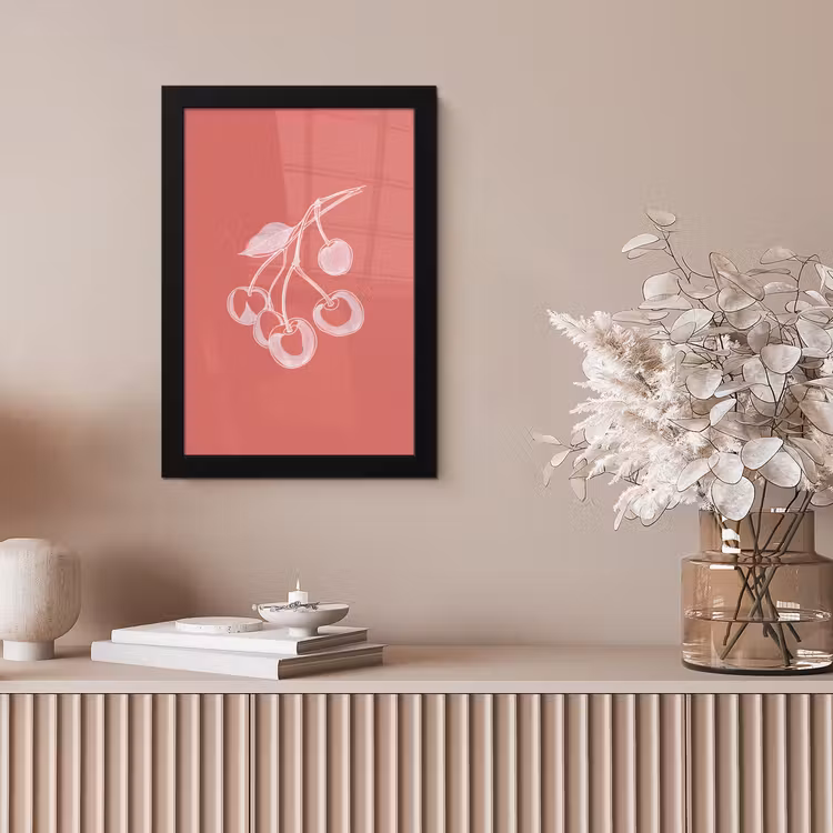 Poster met lijst - Lijnillustratie - Kersen - Tak - Wit — 5