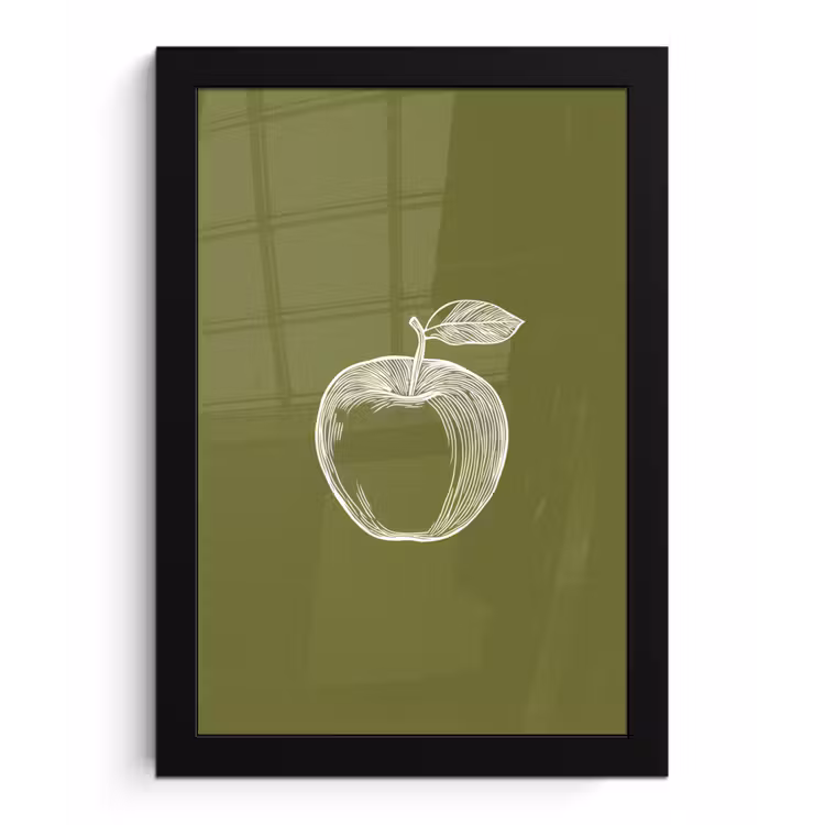 Poster met lijst - Lijntekening - Appel - Olijfgroen - Blaadje — 1