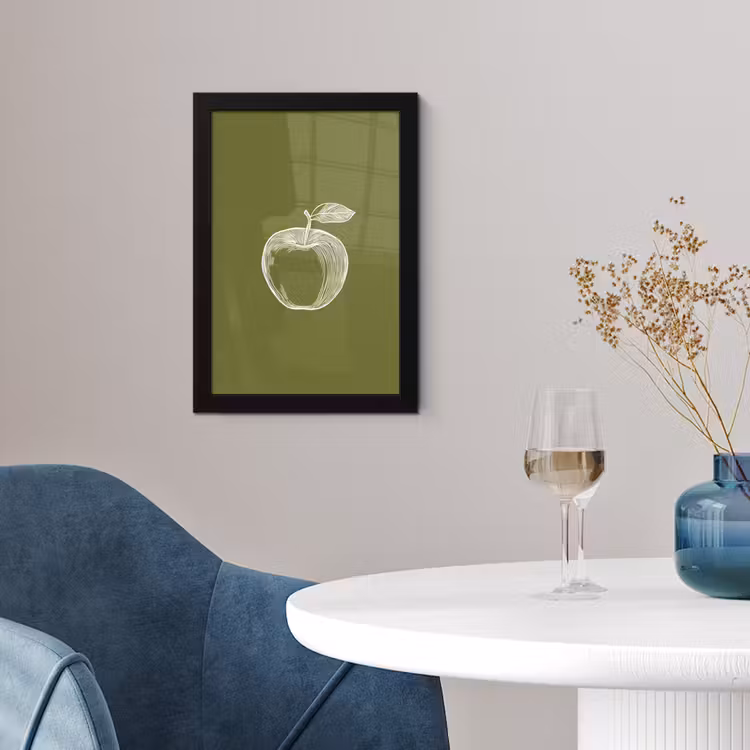 Poster met lijst - Lijntekening - Appel - Olijfgroen - Blaadje — 4