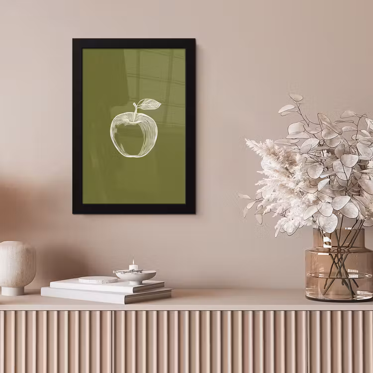 Poster met lijst - Lijntekening - Appel - Olijfgroen - Blaadje — 5