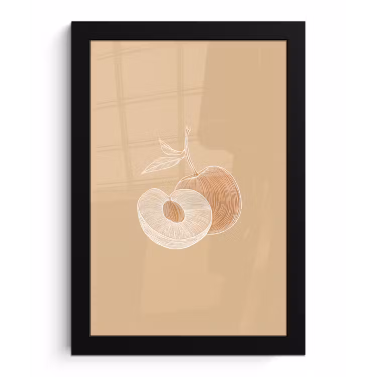 Poster met lijst - Perzik - Lijntekening - Pit - Beige — 1