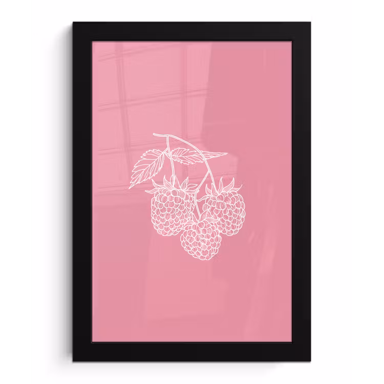 Poster met lijst - Frambozen - Steel - Getekend - Roze — 1