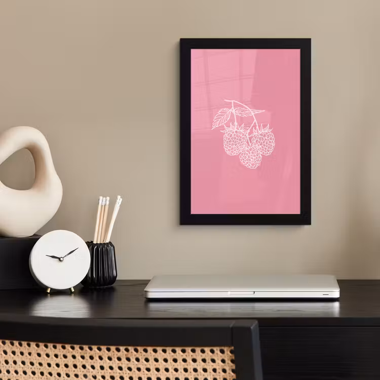 Poster met lijst - Frambozen - Steel - Getekend - Roze — 2