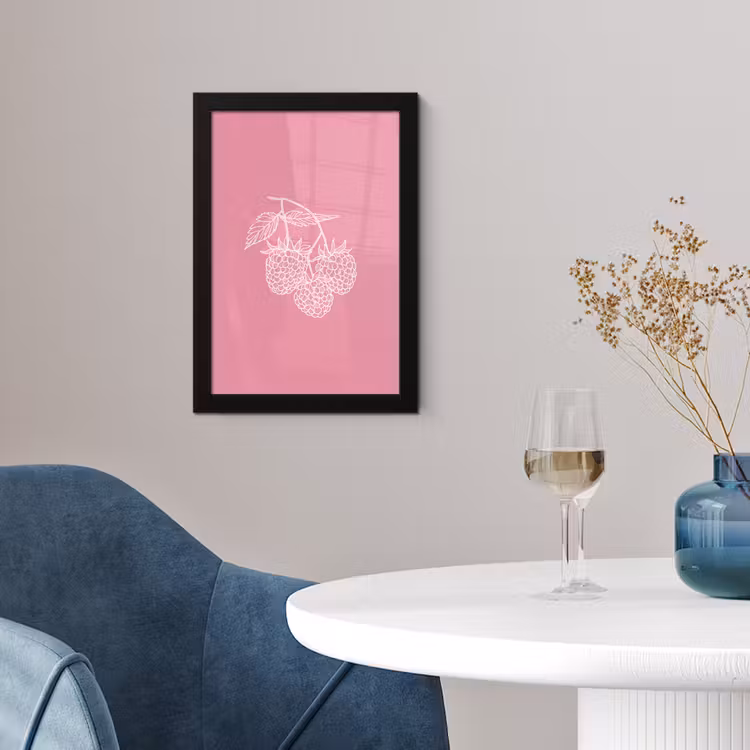 Poster met lijst - Frambozen - Steel - Getekend - Roze — 4