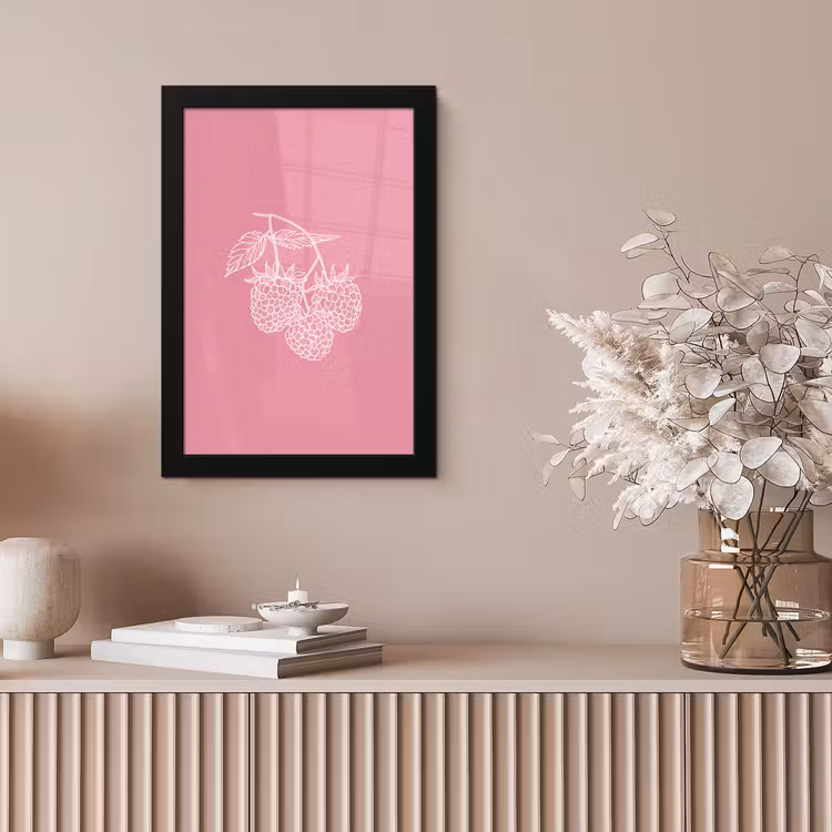 Poster met lijst - Frambozen - Steel - Getekend - Roze — 5