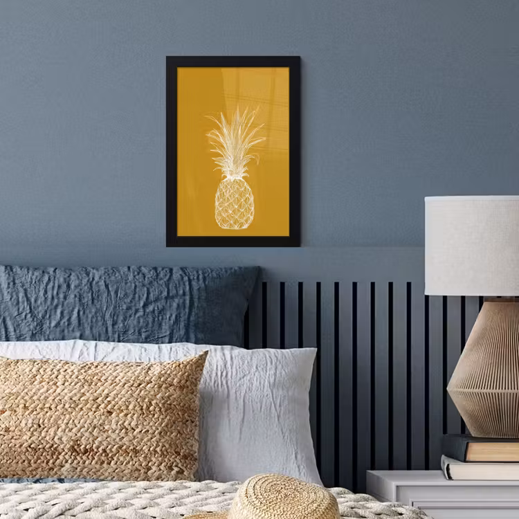 Poster met lijst - Lijnillustratie - Ananas - Bladkroon - Okergeel — 3