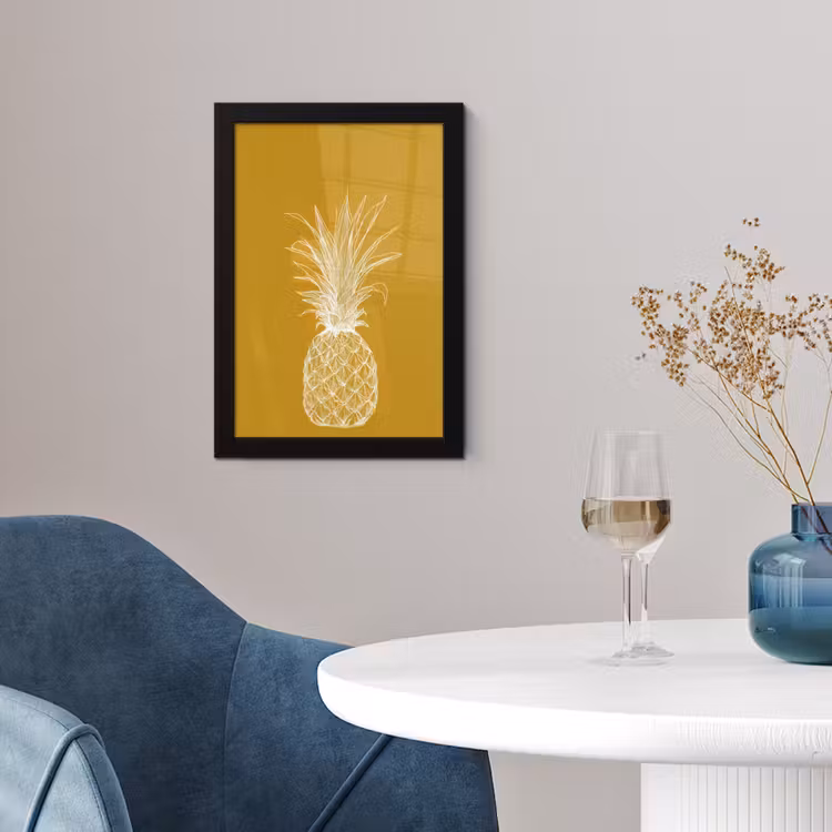 Poster met lijst - Lijnillustratie - Ananas - Bladkroon - Okergeel — 4