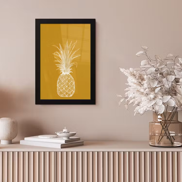 Poster met lijst - Lijnillustratie - Ananas - Bladkroon - Okergeel — 5