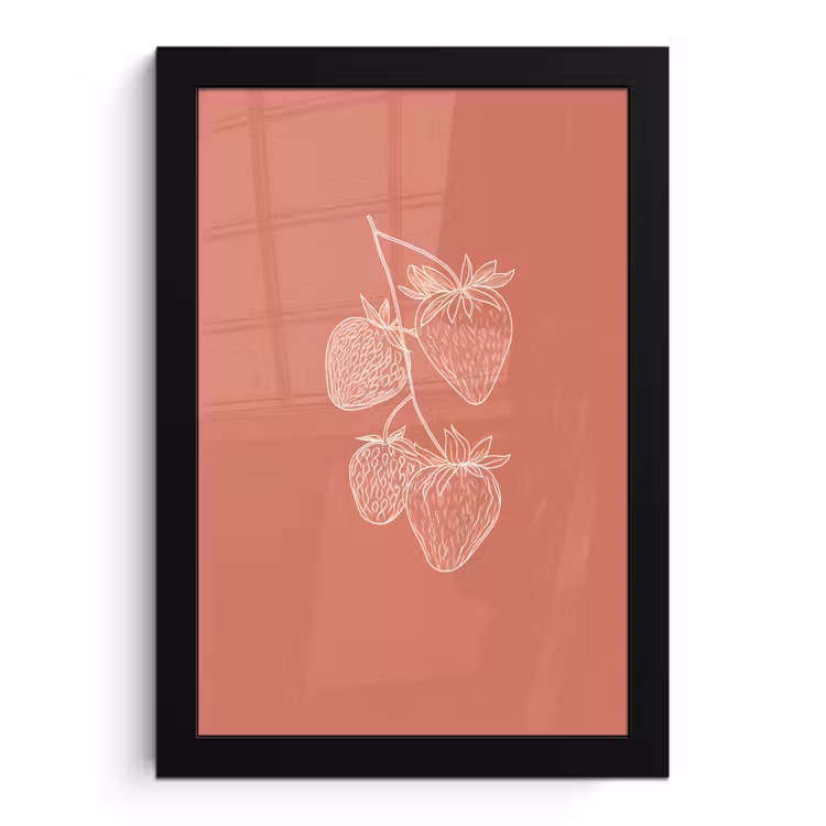 Poster met lijst - Minimalistisch - Illustratie - Aardbei - Tak — 1