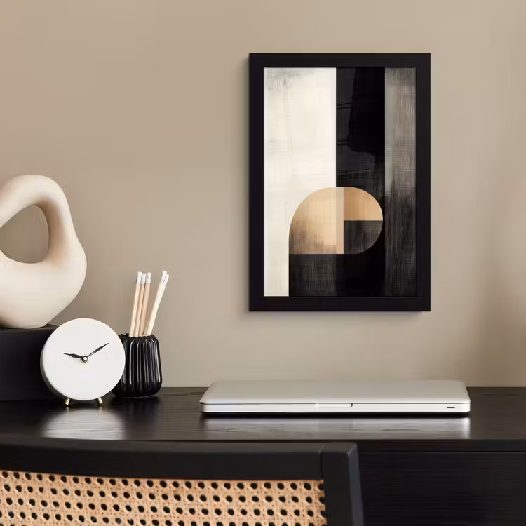 Poster met lijst - Abstracte Geometrische Vormen Zwart Crème — 2
