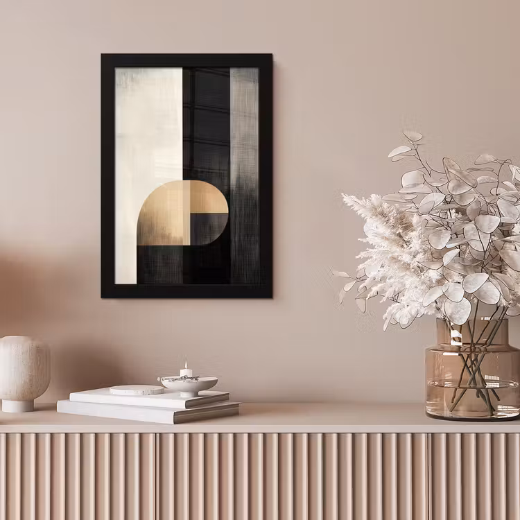 Poster met lijst - Abstracte Geometrische Vormen Zwart Crème — 5
