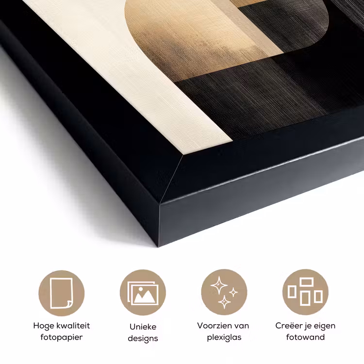 Poster met lijst - Abstracte Geometrische Vormen Zwart Crème — 6