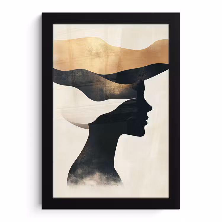 Poster met lijst - Vrouw - Golven - Zwart