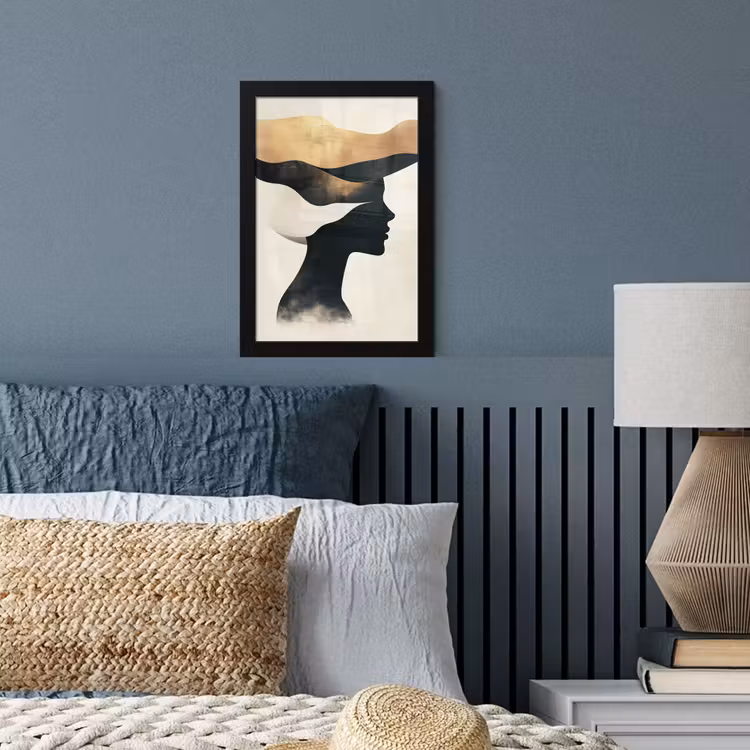 Poster met lijst - Silhouet Vrouw Abstracte Golvende Vormen — 3