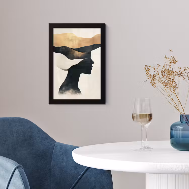 Poster met lijst - Silhouet Vrouw Abstracte Golvende Vormen — 4