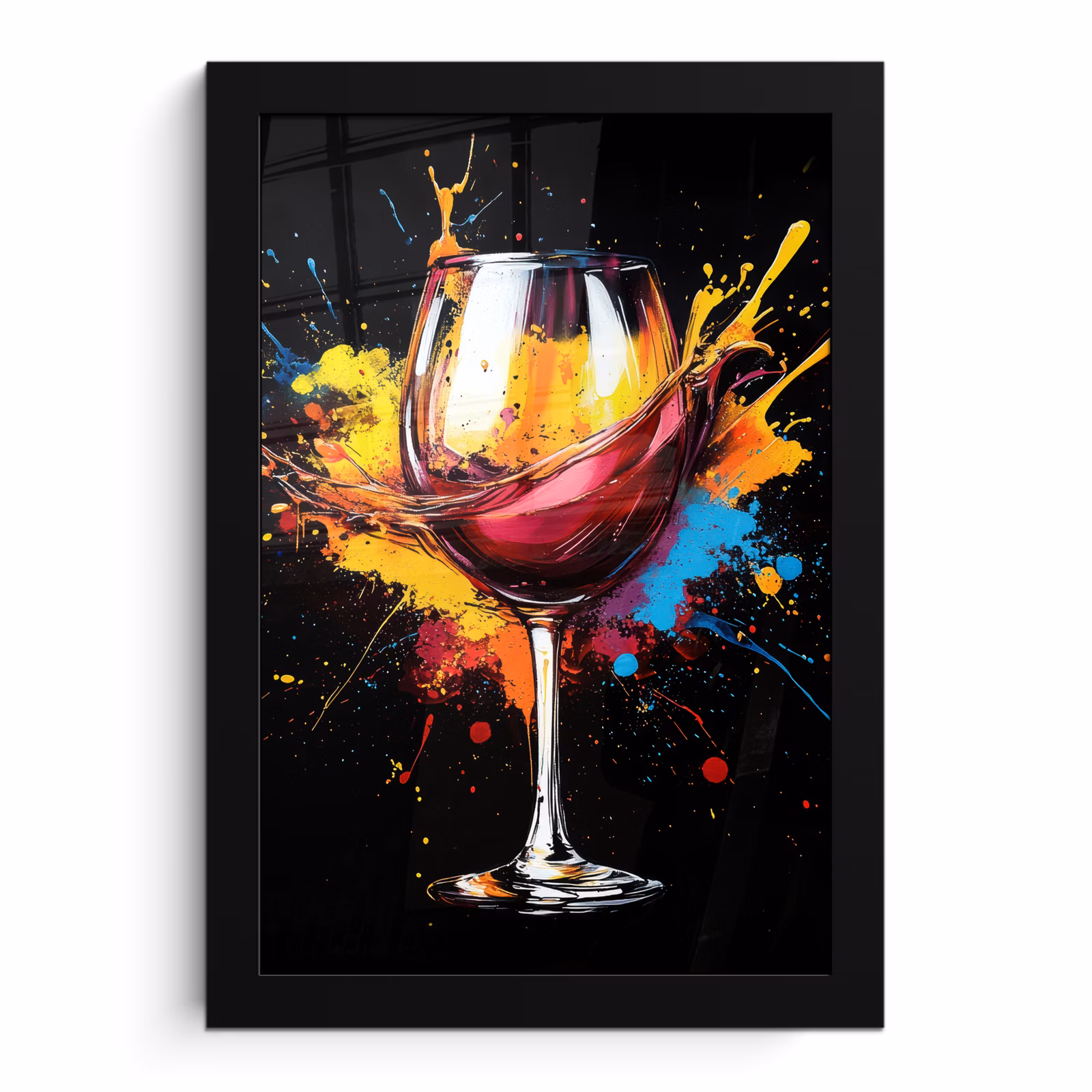 Poster met lijst - Wijnglas met Verfspetters — 1