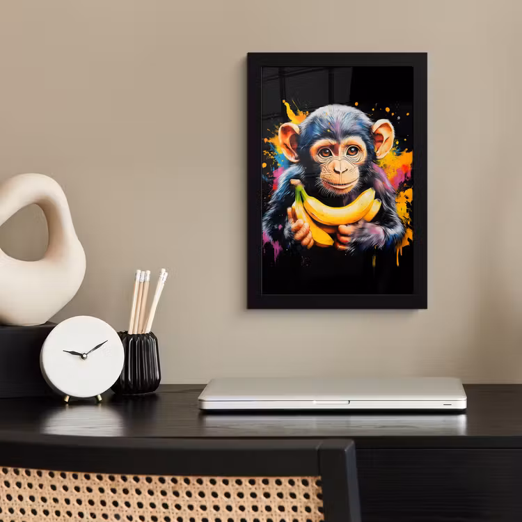 Poster met lijst - Chimpansee met Bananen Verfspetters — 2