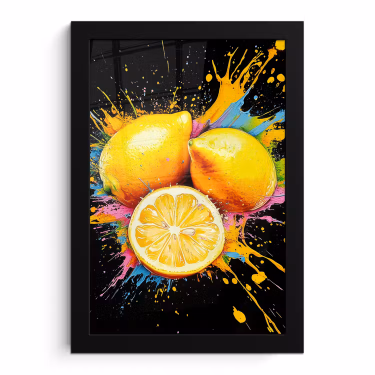 Poster met lijst - Gele Citroenen Verfspetters