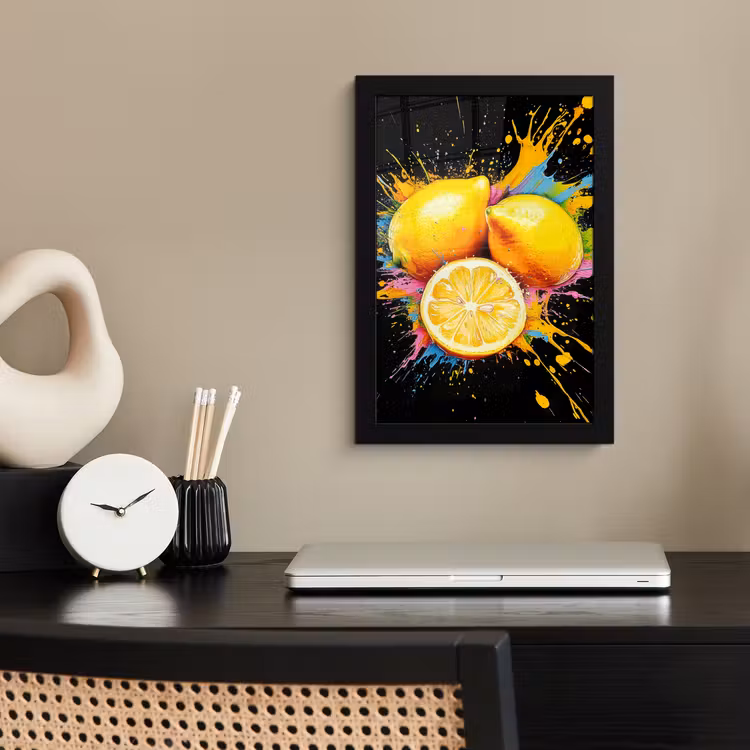 Poster met lijst - Gele Citroenen Verfspetters — 2