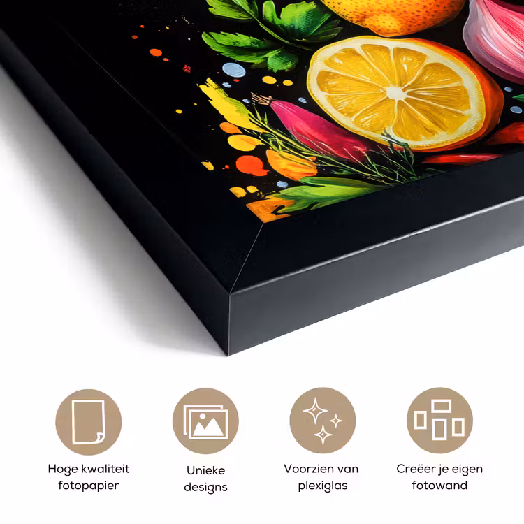 Poster met lijst - Citroenen Knoflook Paprika Zwarte Achtergrond — 6