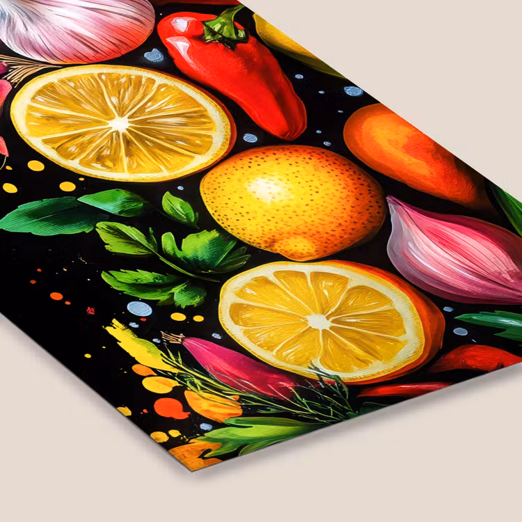 Poster met lijst - Citroenen Knoflook Paprika Zwarte Achtergrond — 7