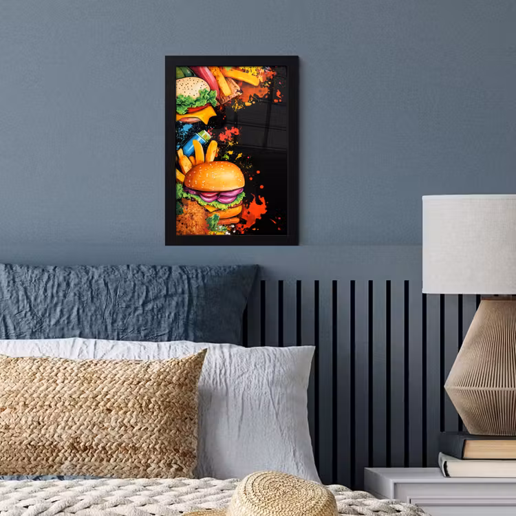 Poster met lijst - Hamburgers Frietjes Zwarte Achtergrond — 3