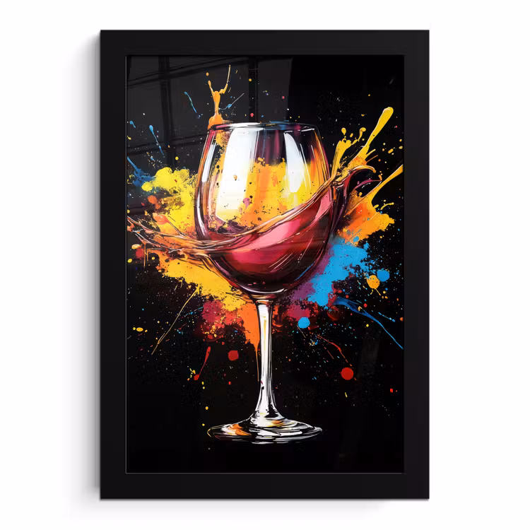 Poster met lijst - Wijnglas met Verfspetters