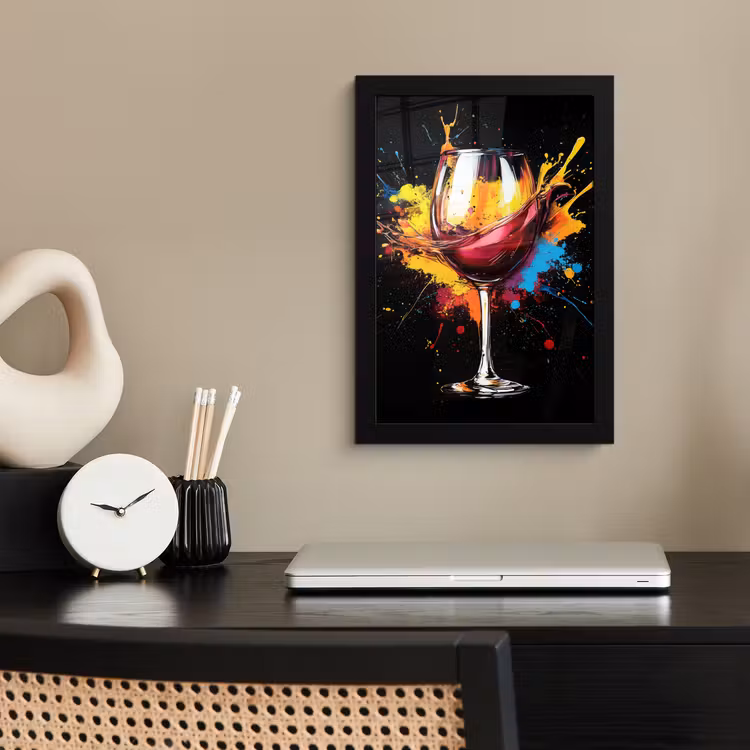Poster met lijst - Wijnglas met Verfspetters — 2
