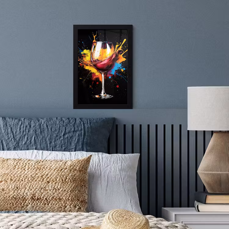 Poster met lijst - Wijnglas met Verfspetters — 3