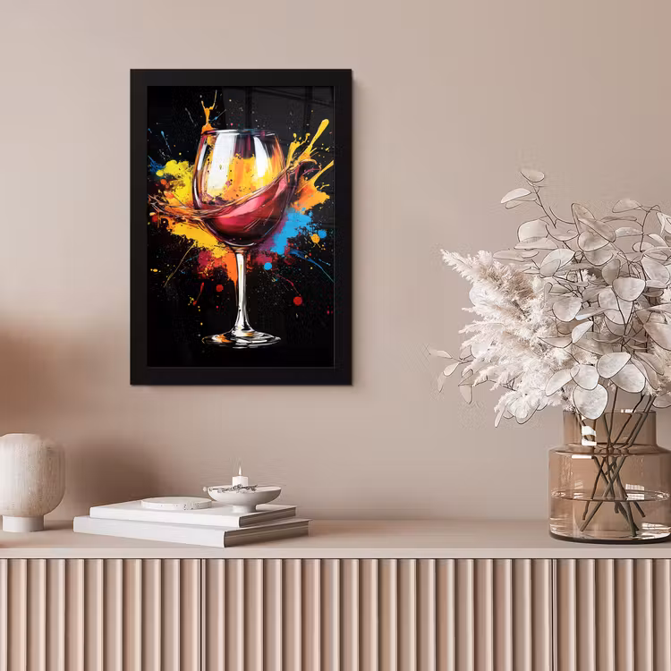 Poster met lijst - Wijnglas met Verfspetters — 5