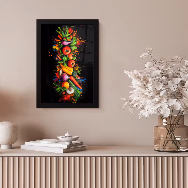 Poster met lijst - Groenten Verfspetters Zwarte Achtergrond — 5