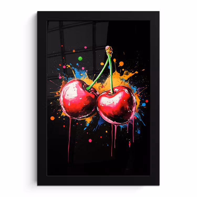 Poster met lijst - Rode Kersen Verfspetters