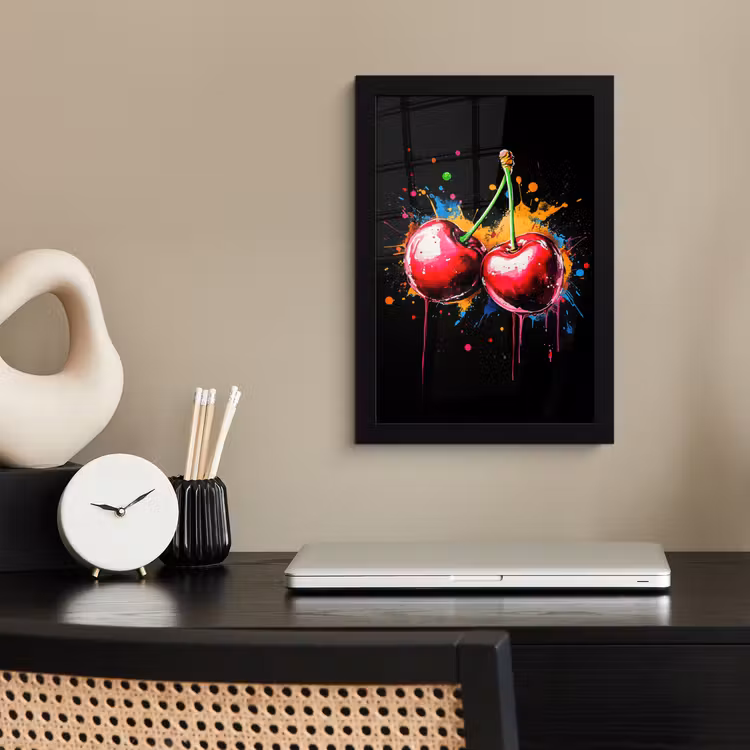 Poster met lijst - Rode Kersen Verfspetters — 2