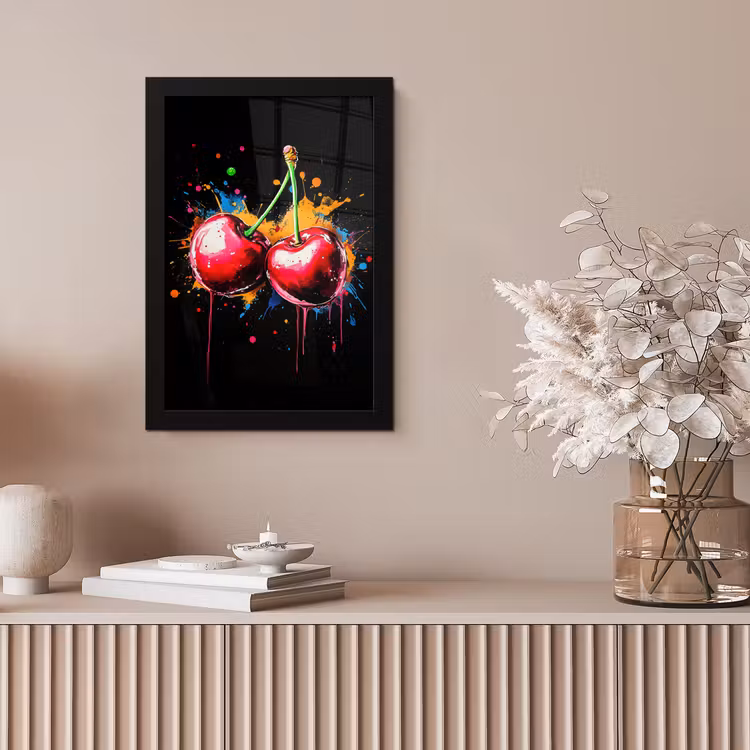 Poster met lijst - Rode Kersen Verfspetters — 5