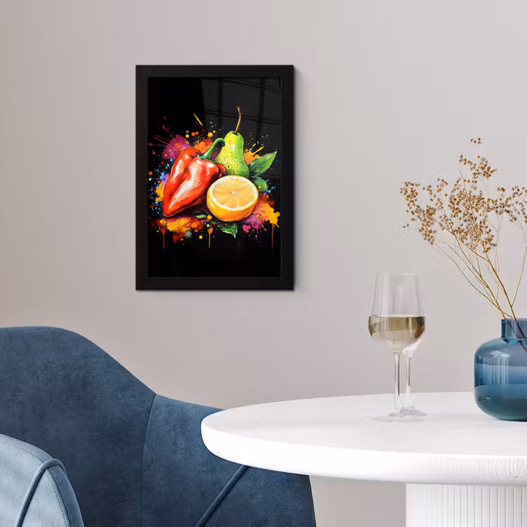 Poster met lijst - Paprika Peer Citroen Verfspetters — 4