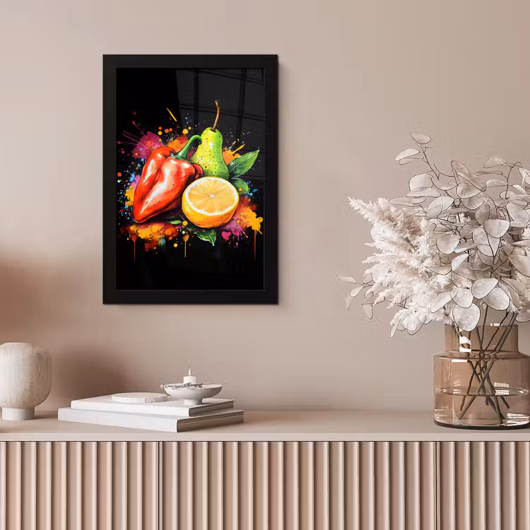 Poster met lijst - Paprika Peer Citroen Verfspetters — 5
