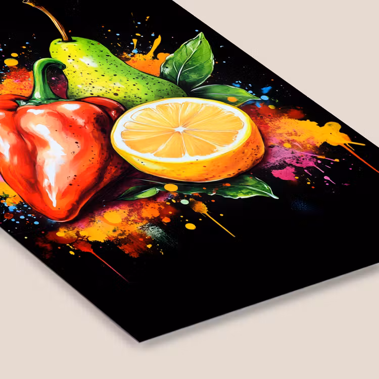 Poster met lijst - Paprika Peer Citroen Verfspetters — 7