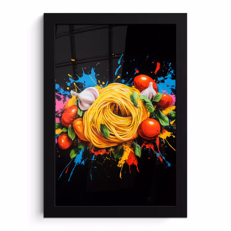 Poster met lijst - Pasta Tomaten Knoflook Verfspetters