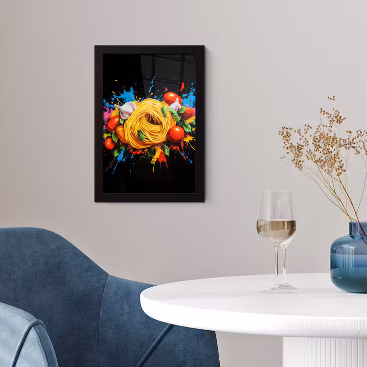 Poster met lijst - Pasta Tomaten Knoflook Verfspetters — 4