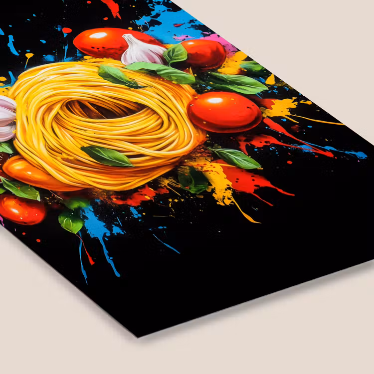 Poster met lijst - Pasta Tomaten Knoflook Verfspetters — 7