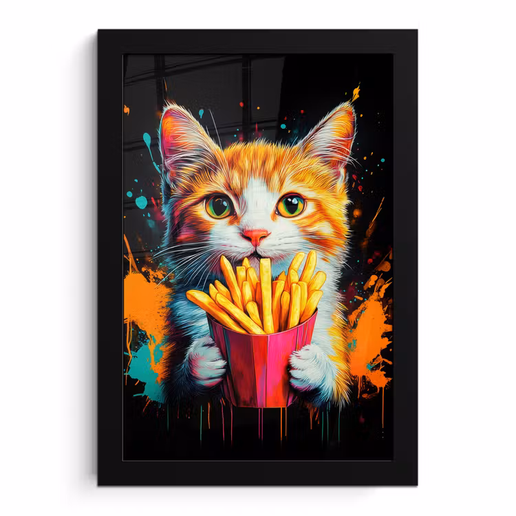 Poster met lijst - Kat met Frietjes