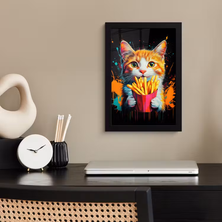 Poster met lijst - Kat met Frietjes — 2