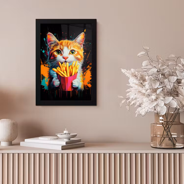 Poster met lijst - Kat met Frietjes — 5