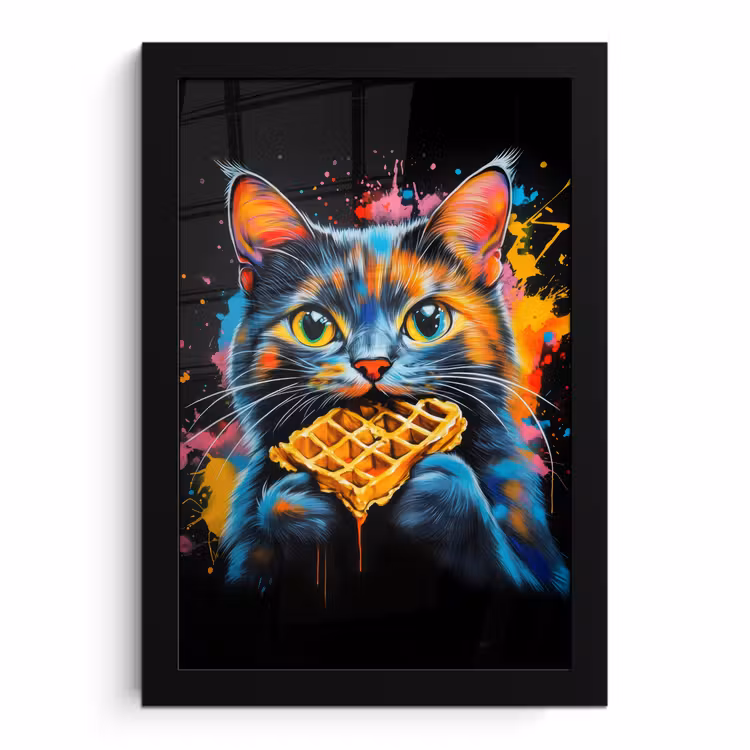 Poster met lijst - Kat - Graffiti - Kleurrijk - Wafel - Eten — 1