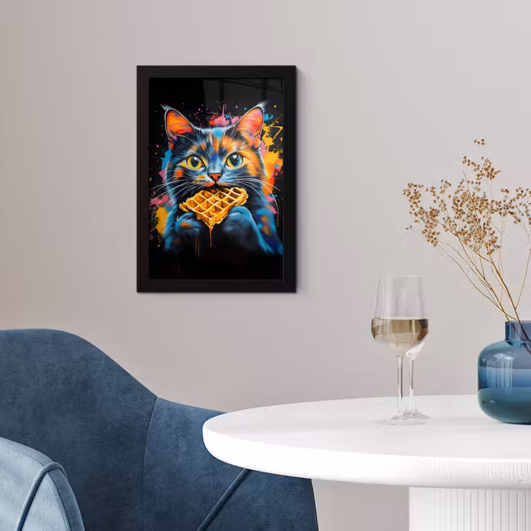 Poster met lijst - Kat - Graffiti - Kleurrijk - Wafel - Eten — 4