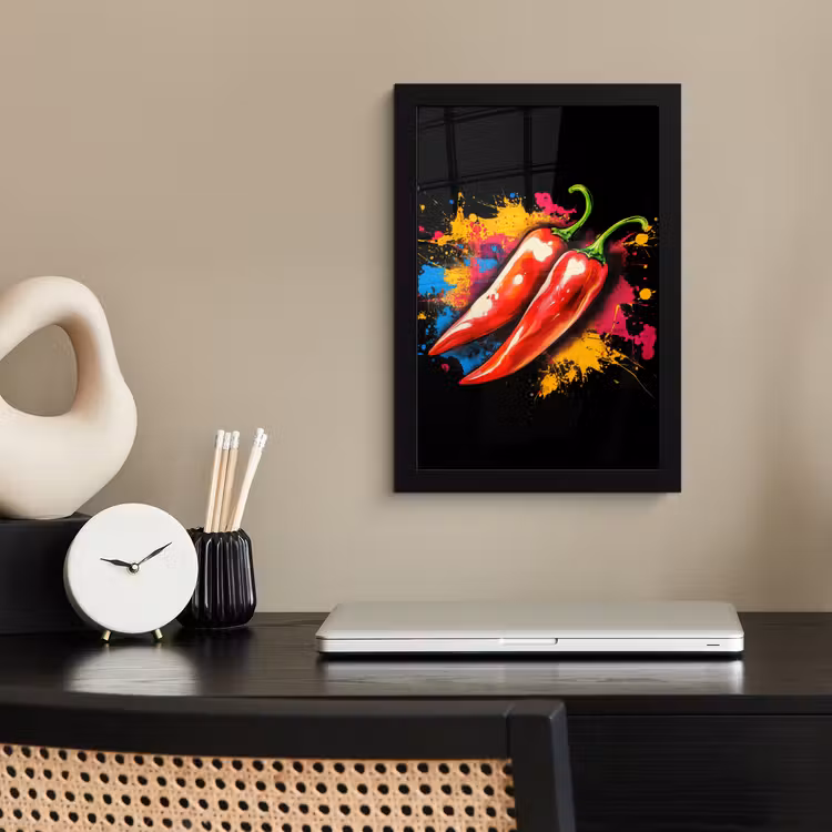 Poster met lijst - Rode Pepers Verfspetters — 2