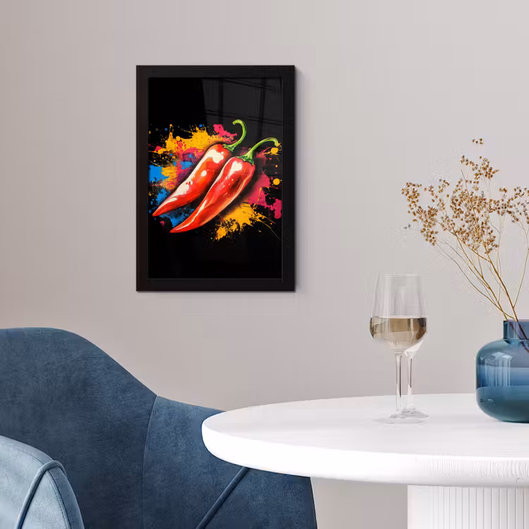 Poster met lijst - Rode Pepers Verfspetters — 4