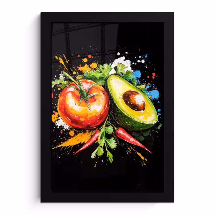 Poster met lijst - Tomaat Avocado Pepers Verfspetters